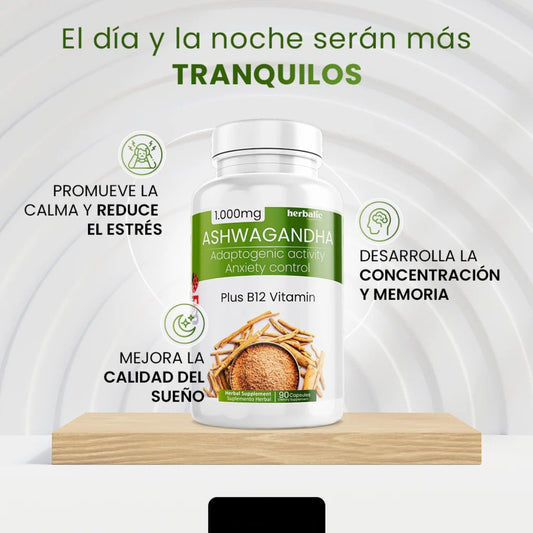 Ashwagandha 1000 mg Alivia el estrés y la ansiedad - OFERTA 2x1