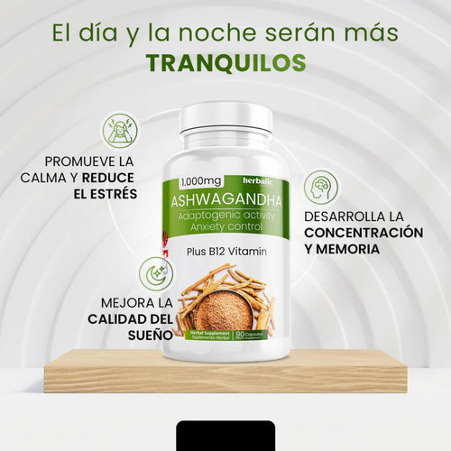 Ashwagandha 1000 mg Alivia el estrés y la ansiedad - OFERTA 2x1