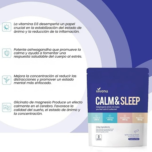 VivoNu Calm & Sleep - Suplementos para relajación y concentración