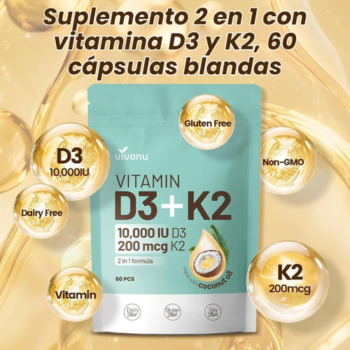 Vitamina D3 K2 10000 UI con cápsulas blandas