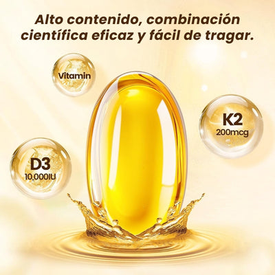Vitamina D3 K2 10000 UI con cápsulas blandas