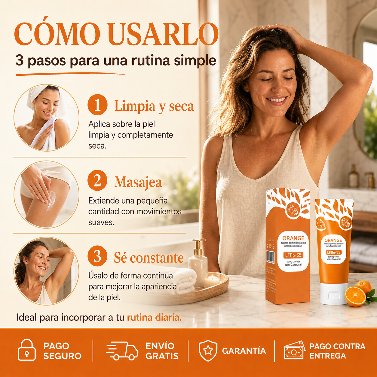OrangeGlow™ – Crema Corporal para un Tono Más Uniforme – OFERTA 2X1