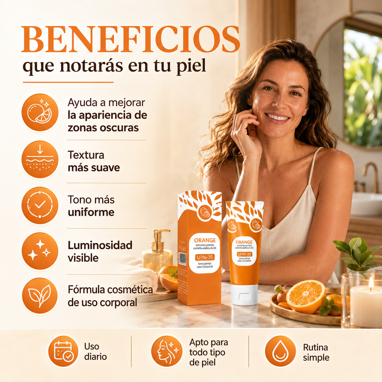 OrangeGlow™ – Crema Corporal para un Tono Más Uniforme – OFERTA 2X1