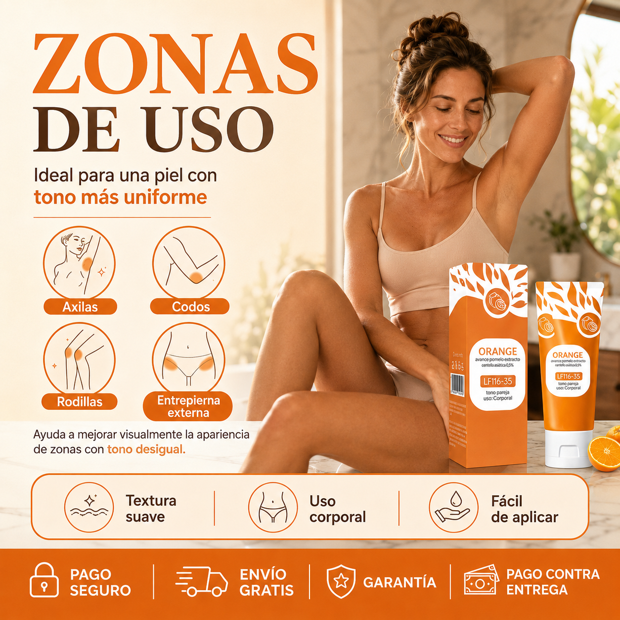OrangeGlow™ – Crema Corporal para un Tono Más Uniforme – OFERTA 2X1