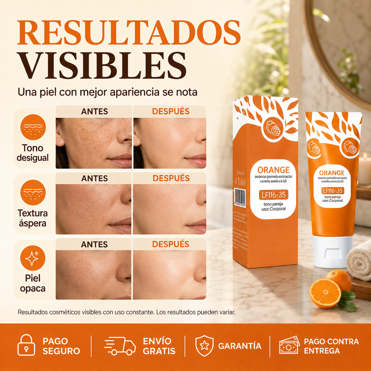 OrangeGlow™ – Crema Corporal para un Tono Más Uniforme – OFERTA 2X1