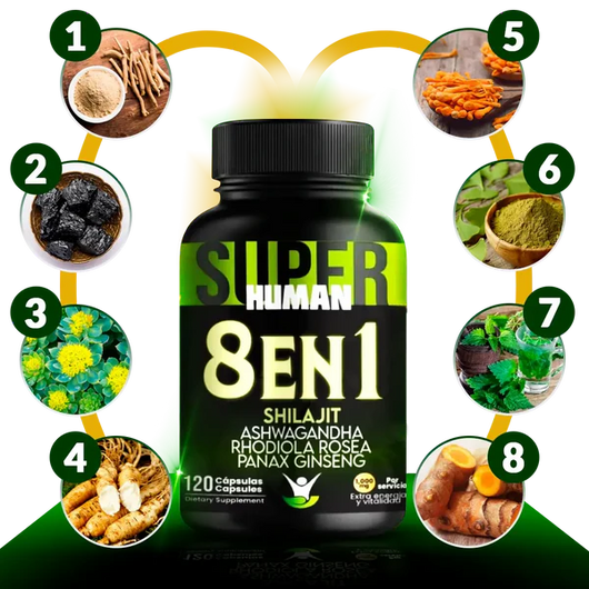 8 en 1 Cápsulas - Shilajit Ashwagandha y Ginseng - OFERTA 2X1